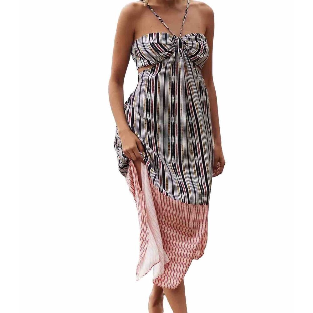 Anthropologie Bare Cutout Maxi Dress Size 1X Black Motif Bandeau Halter Bohemian